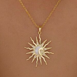 Gold Sun and Moon Pendant Necklace Lobster Clasp